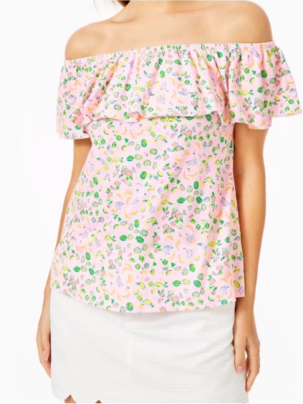 Lilly Pulitzer Pink Fortuna Off Shoulder in Lil Juicy print.  Size XS (NWOT)